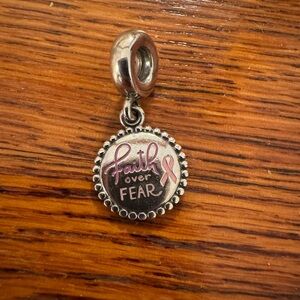 Silver Charm with Pink Ribbon